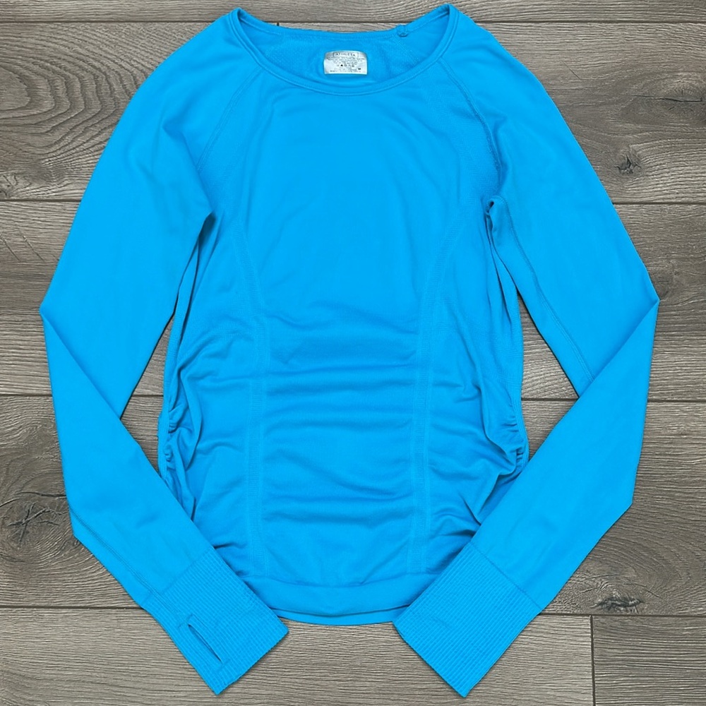 Athleta Skyline Fast Track Crew Teal Long Sleeve Thumbholes‎ Top Size Medium